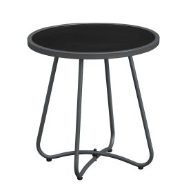 Outdoor Round Side Table, 17.3" Weather Resistant Patio End Table with Tempered Glass Top & Metal Frame, Small Coffee Table for Porch, Balcony, G