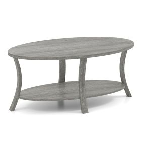 Oval Coffee Table 2-Tier Center Table with Storage Shelf