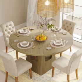 Round Dining Table for 4-6,47 Inch Round Dinner Table with Wooden Tabletop and Storage Base,Farmhouse Dining Table,Wood Kitchen Table for Dining