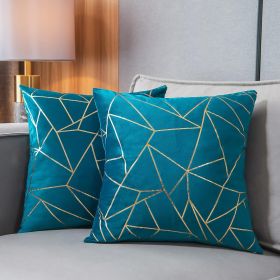 Pack of 2 Velvet Cushion Cases Decorative Gold Foil Geometric Pattern Throw Pillow Covers for Modern Homes Couch Sofa Bedroom Living Room (Aqua B