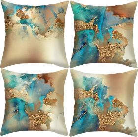 Teal and Gold Throw Pillow Covers 18x18 inch Set of 4 Turquoise Gold Abstract Pillow Cases Modern Decorative Cushion Covers for Sofa Couch