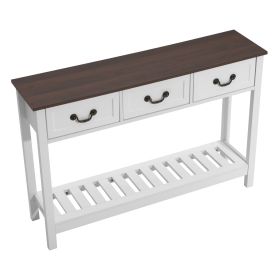 47 in Console Table, Farmhouse Desk Behind the Couch with Drawers and Bottom Storage Shelf, Wooden Rectangle Entrance Narrow Sofa Table for Hallw