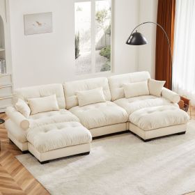 U Shape Modular Sectional Sofa Couch with Two Movable Ottomans, Modern 3 Seat Corner Sofa With Waist Pillows, Throw Pillows and Blostered Armrest