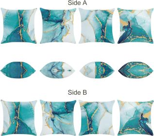 Turquoise Marble Throw Pillow Covers 18x18 Inch Set of 4 Two-Sided Teal Gold Abstract Art Modern Decorative Pillows Case Soft Velvet Outdoor Cush