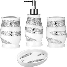 Home 4pc  Stylish Bathroom Accessories Set White Soap Dispenser, Tumbler