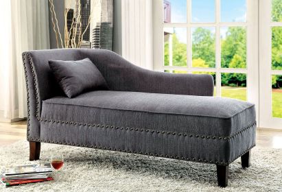 Modern Contemporary 1pc Chaise Gray Linen Like Fabric Nailhead Trim Living Room Bench Pillow