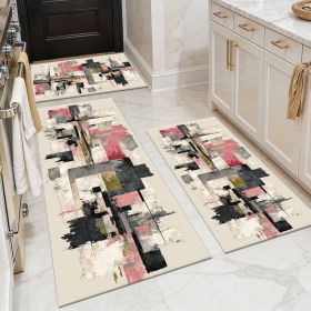Three-piece kitchen rug set, non-slip and washable, abstract pattern kitchen hallway rug, soft and comfortable, suitable for sinks, floors, entra (Main Color: White, Main Material: Polyester)